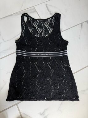 Dolce & Gabbana Black Lace Camisole with Branded Neck Label